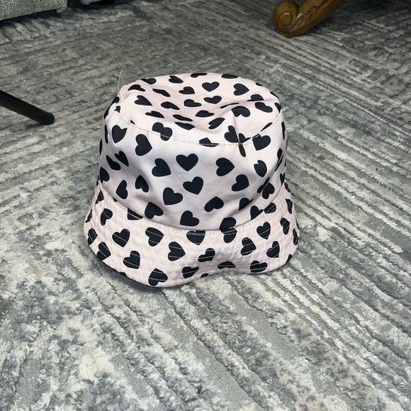 Heart Patterned Pink and Black Kids Bucket Hat - Picture 1 of 4